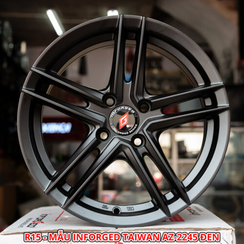 Bộ 04 Lazang ô tô 15 inch PCD 4x100 Mẫu Inforged Taiwan AZ-2245 đen nhám
